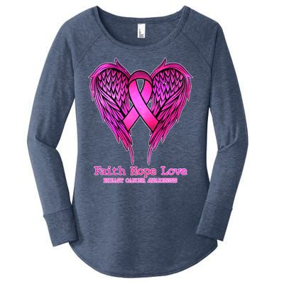 Faith Hope Love Breast Cancer Awareness Galaxy Wings Women's Perfect Tri Tunic Long Sleeve Shirt