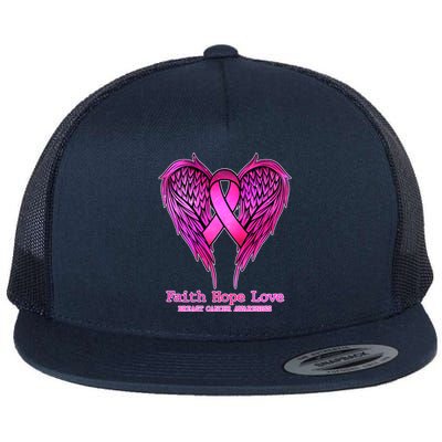 Faith Hope Love Breast Cancer Awareness Galaxy Wings Flat Bill Trucker Hat