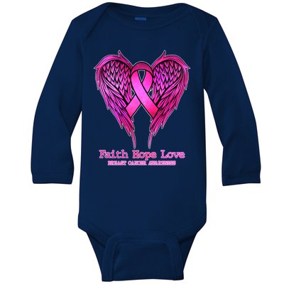 Faith Hope Love Breast Cancer Awareness Galaxy Wings Baby Long Sleeve Bodysuit