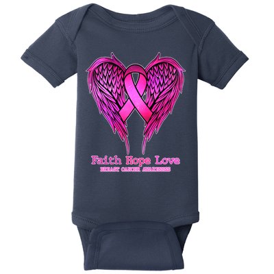 Faith Hope Love Breast Cancer Awareness Galaxy Wings Baby Bodysuit