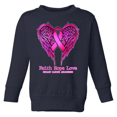 Faith Hope Love Breast Cancer Awareness Galaxy Wings Toddler Sweatshirt