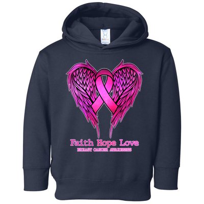 Faith Hope Love Breast Cancer Awareness Galaxy Wings Toddler Hoodie