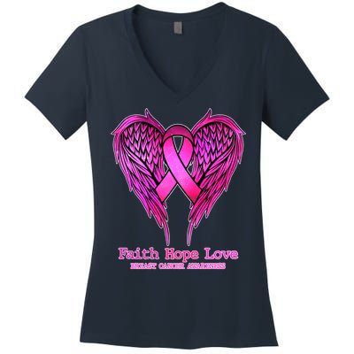 Faith Hope Love Breast Cancer Awareness Galaxy Wings Women's V-Neck T-Shirt