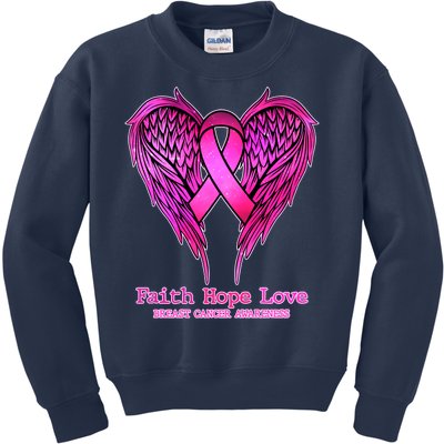 Faith Hope Love Breast Cancer Awareness Galaxy Wings Kids Sweatshirt