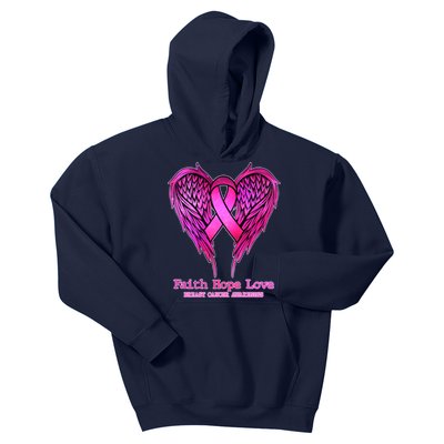 Faith Hope Love Breast Cancer Awareness Galaxy Wings Kids Hoodie