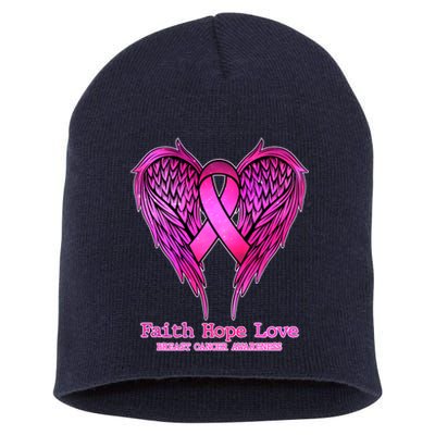 Faith Hope Love Breast Cancer Awareness Galaxy Wings Short Acrylic Beanie