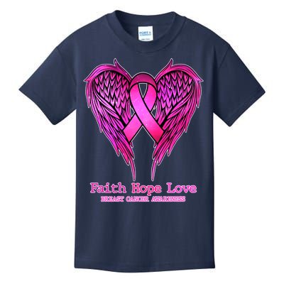 Faith Hope Love Breast Cancer Awareness Galaxy Wings Kids T-Shirt