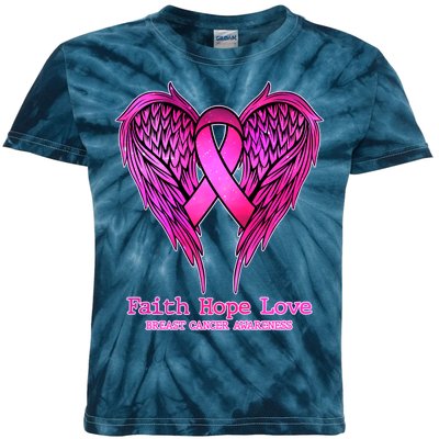 Faith Hope Love Breast Cancer Awareness Galaxy Wings Kids Tie-Dye T-Shirt