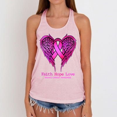 Faith Hope Love Breast Cancer Awareness Galaxy Wings Women's Knotted Racerback Tank