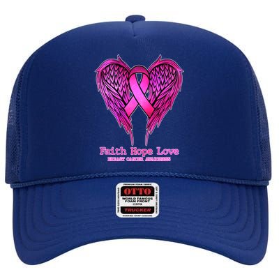 Faith Hope Love Breast Cancer Awareness Galaxy Wings High Crown Mesh Back Trucker Hat