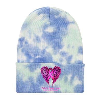 Faith Hope Love Breast Cancer Awareness Galaxy Wings Tie Dye 12in Knit Beanie