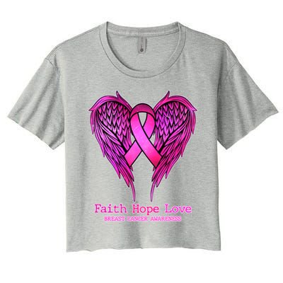 Faith Hope Love Breast Cancer Awareness Galaxy Wings Women's Crop Top Tee