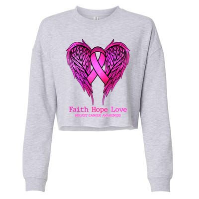 Faith Hope Love Breast Cancer Awareness Galaxy Wings Cropped Pullover Crew