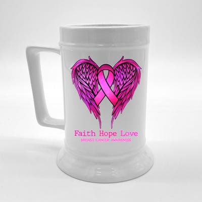 Faith Hope Love Breast Cancer Awareness Galaxy Wings Beer Stein