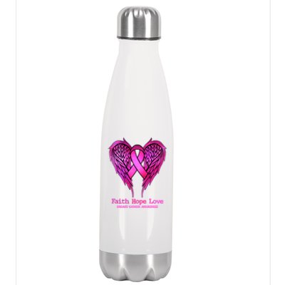 Faith Hope Love Breast Cancer Awareness Galaxy Wings Stainless Steel Insulated Water Bottle