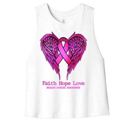 Faith Hope Love Breast Cancer Awareness Galaxy Wings Women's Racerback Cropped Tank