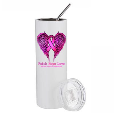 Faith Hope Love Breast Cancer Awareness Galaxy Wings Stainless Steel Tumbler