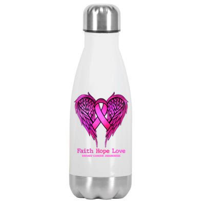 Faith Hope Love Breast Cancer Awareness Galaxy Wings Stainless Steel Insulated Water Bottle