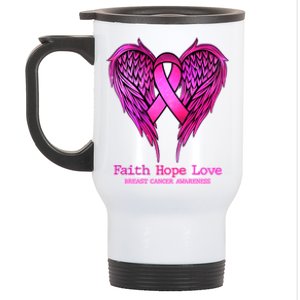 Faith Hope Love Breast Cancer Awareness Galaxy Wings Stainless Steel Travel Mug