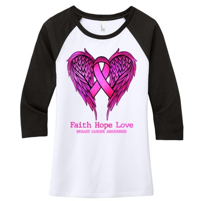 Faith Hope Love Breast Cancer Awareness Galaxy Wings Women's Tri-Blend 3/4-Sleeve Raglan Shirt