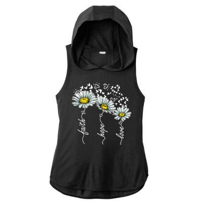 Faith Hope Love Butterflies Daisies Religious Ladies PosiCharge Tri-Blend Wicking Draft Hoodie Tank