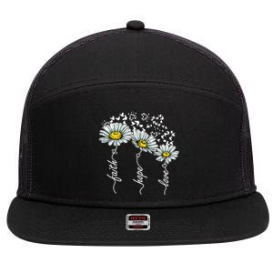 Faith Hope Love Butterflies Daisies Religious 7 Panel Mesh Trucker Snapback Hat