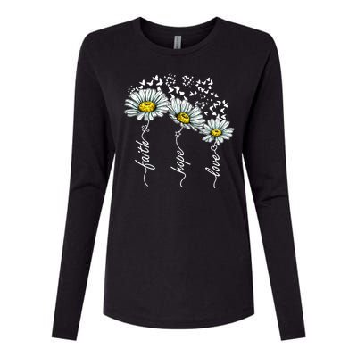 Faith Hope Love Butterflies Daisies Religious Womens Cotton Relaxed Long Sleeve T-Shirt