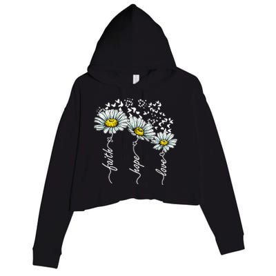 Faith Hope Love Butterflies Daisies Religious Crop Fleece Hoodie