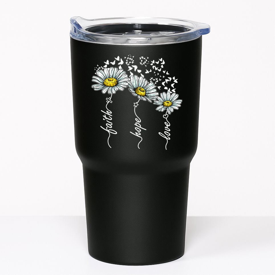 Faith Hope Love Butterflies Daisies Religious Tumbler
