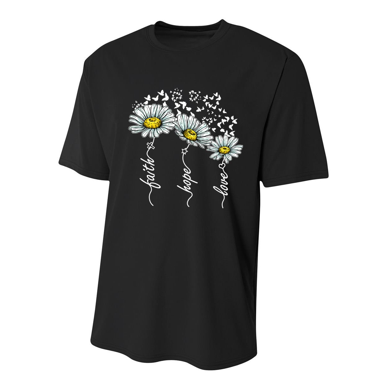 Faith Hope Love Butterflies Daisies Religious Youth Performance Sprint T-Shirt