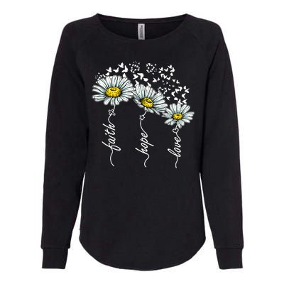 Faith Hope Love Butterflies Daisies Religious Womens California Wash Sweatshirt