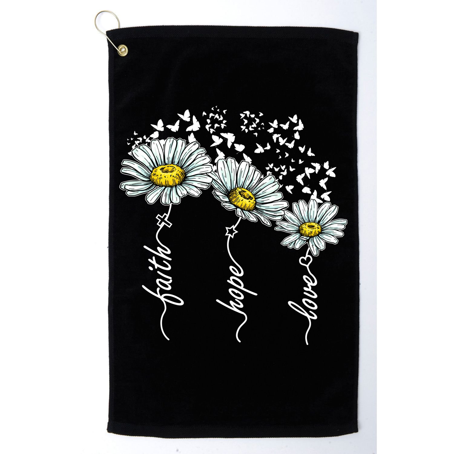 Faith Hope Love Butterflies Daisies Religious Golf Towel