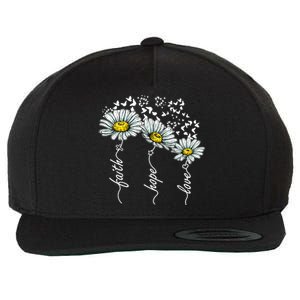 Faith Hope Love Butterflies Daisies Religious Wool Snapback Cap