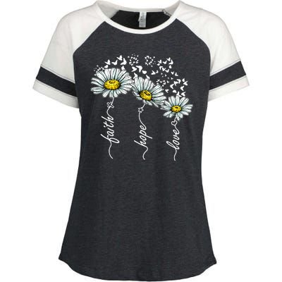 Faith Hope Love Butterflies Daisies Religious Enza Ladies Jersey Colorblock Tee