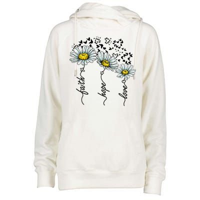 Faith Hope Love Butterflies Daisies Religious Womens Funnel Neck Pullover Hood