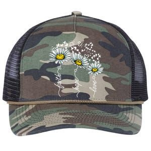 Faith Hope Love Butterflies Daisies Religious Retro Rope Trucker Hat Cap