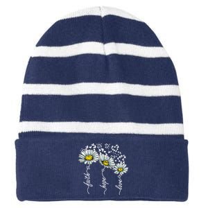 Faith Hope Love Butterflies Daisies Religious Striped Beanie with Solid Band