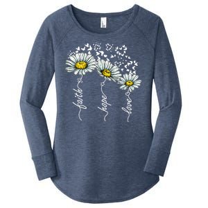 Faith Hope Love Butterflies Daisies Religious Women's Perfect Tri Tunic Long Sleeve Shirt