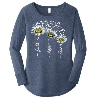 Faith Hope Love Butterflies Daisies Religious Women's Perfect Tri Tunic Long Sleeve Shirt