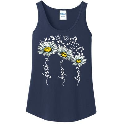 Faith Hope Love Butterflies Daisies Religious Ladies Essential Tank