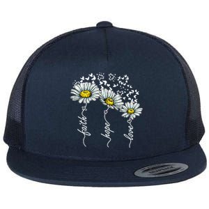 Faith Hope Love Butterflies Daisies Religious Flat Bill Trucker Hat