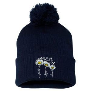 Faith Hope Love Butterflies Daisies Religious Pom Pom 12in Knit Beanie