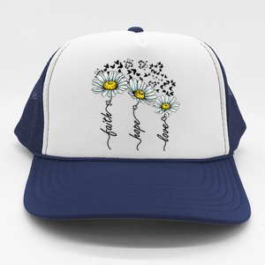 Faith Hope Love Butterflies Daisies Religious Trucker Hat