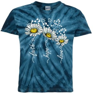 Faith Hope Love Butterflies Daisies Religious Kids Tie-Dye T-Shirt