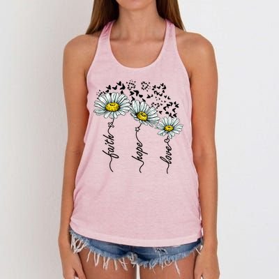 Faith Hope Love Butterflies Daisies Religious Women's Knotted Racerback Tank