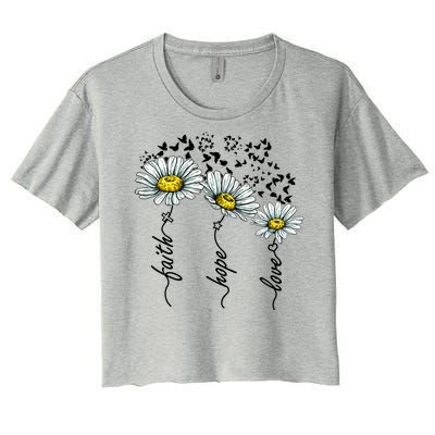 Faith Hope Love Butterflies Daisies Religious Women's Crop Top Tee