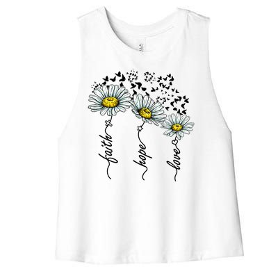 Faith Hope Love Butterflies Daisies Religious Women's Racerback Cropped Tank