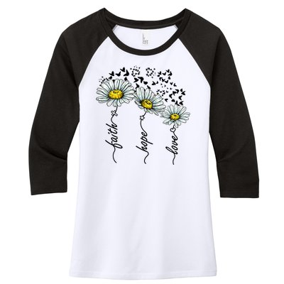 Faith Hope Love Butterflies Daisies Religious Women's Tri-Blend 3/4-Sleeve Raglan Shirt