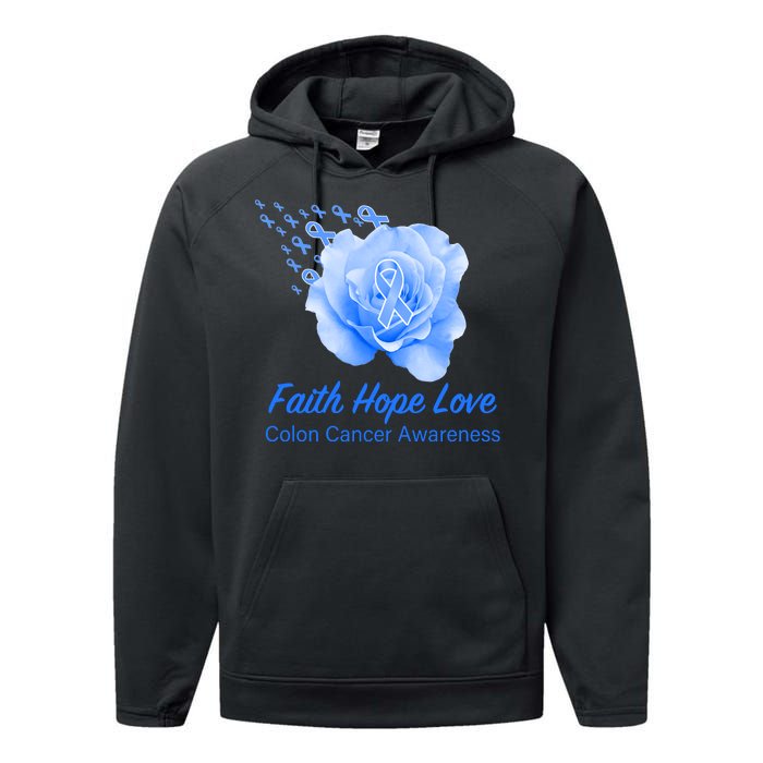 Faith Hope Love Colon Cancer Awareness Performance Fleece Hoodie