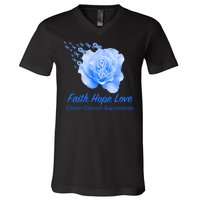 Faith Hope Love Colon Cancer Awareness V-Neck T-Shirt